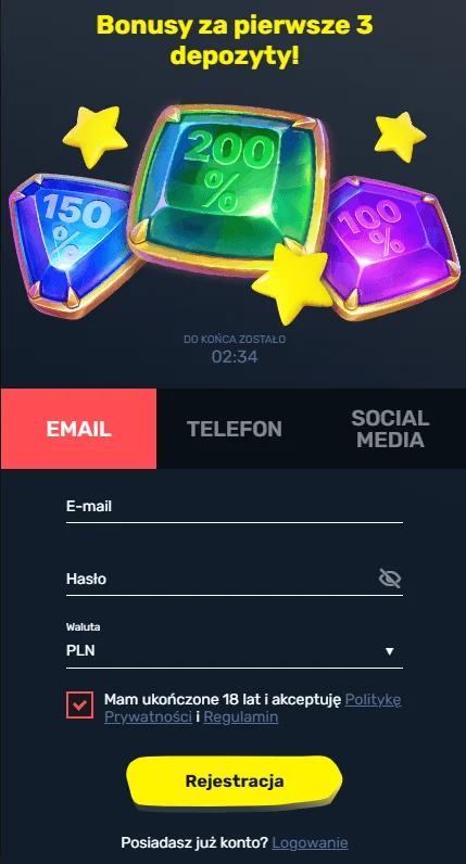 Formularz rejestracji Slottyway Casino